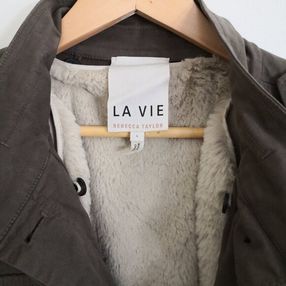 LA VIE By Rebecca Taylor Women's Military Field Jacket Removable Faux Fur Lined - Picture 5 of 7